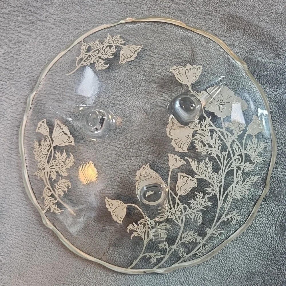 Mid Century Sterling Silver Overlay Flanders Poppy Glass 7.5
